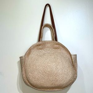 Large Jute Straw Woven Circular Round HandBag Purse Tote Shoulder Bag